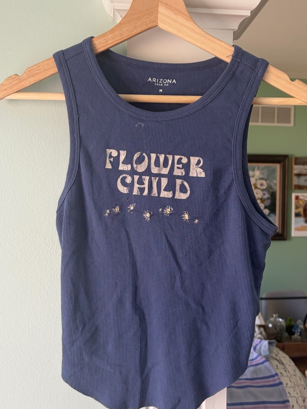 Kids "Flower Child" Navy Ribbed Tank Top